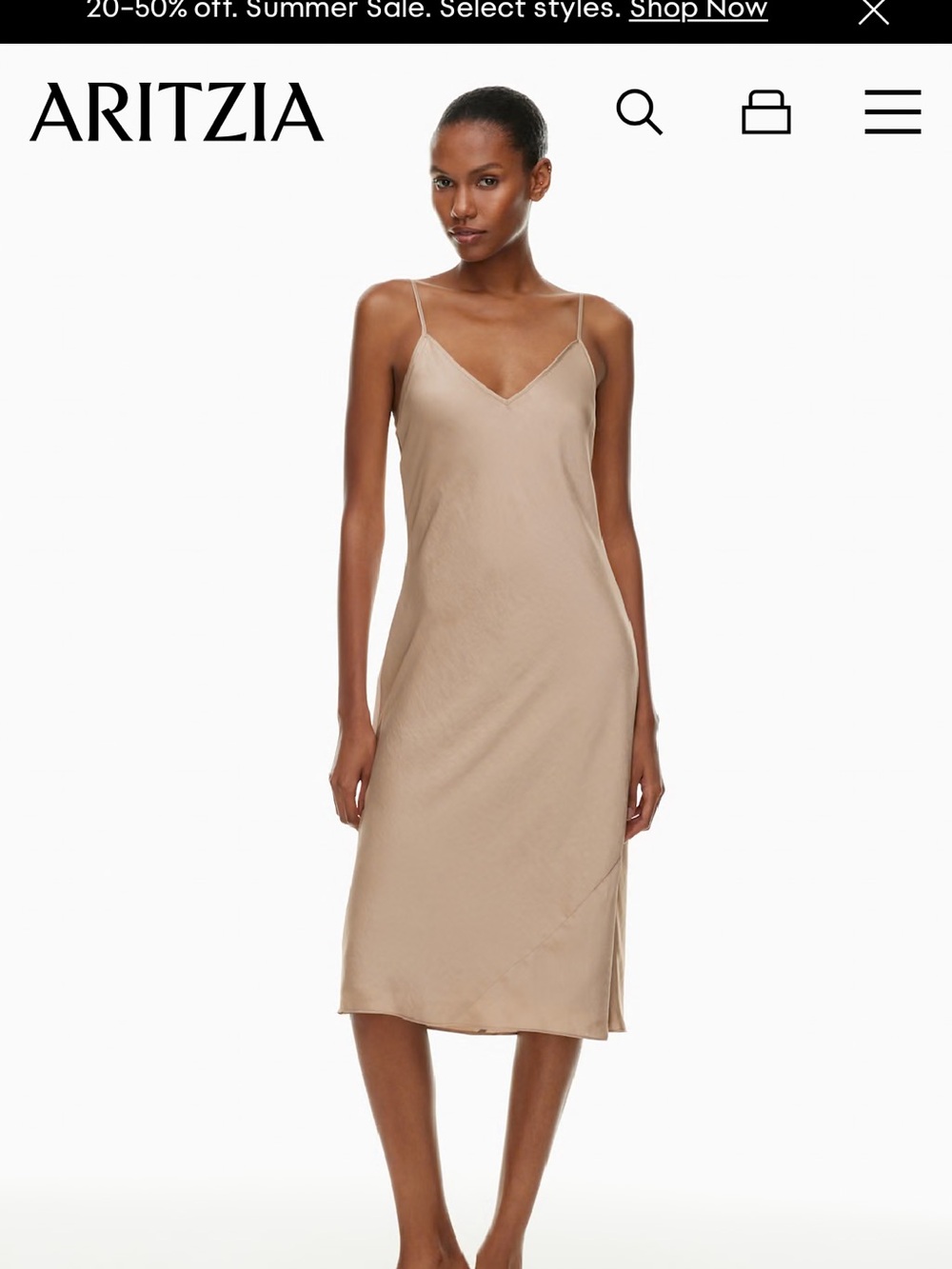 SOLD Wilfred Only Slip Satin Midi Dress in Taupe - Picture 7 of 10